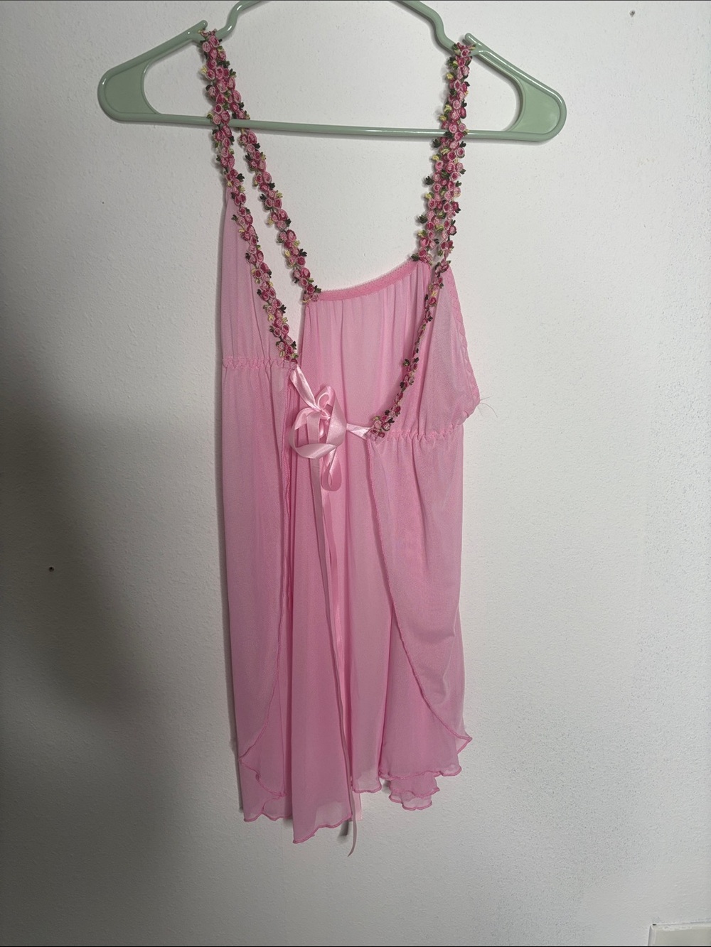 Sheer Pink Floral Strap Babydoll Nightie